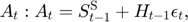 $$A_{t}: A_{t}=S^{\mathrm{S}}_{t-1}+H_{t-1}\epsilon_{t},$$