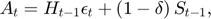 $$A_{t}=H_{t-1}\epsilon_{t}+\left(1-\delta\right) S_{t-1},$$