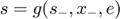 $s = g(s_{-},x_{-},e)$