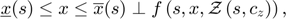 $$\underline{x}(s) \le x \le \overline{x}(s) \perp f\left(s,x,\mathcal{Z}\left(s,c_z\right)\right),$$